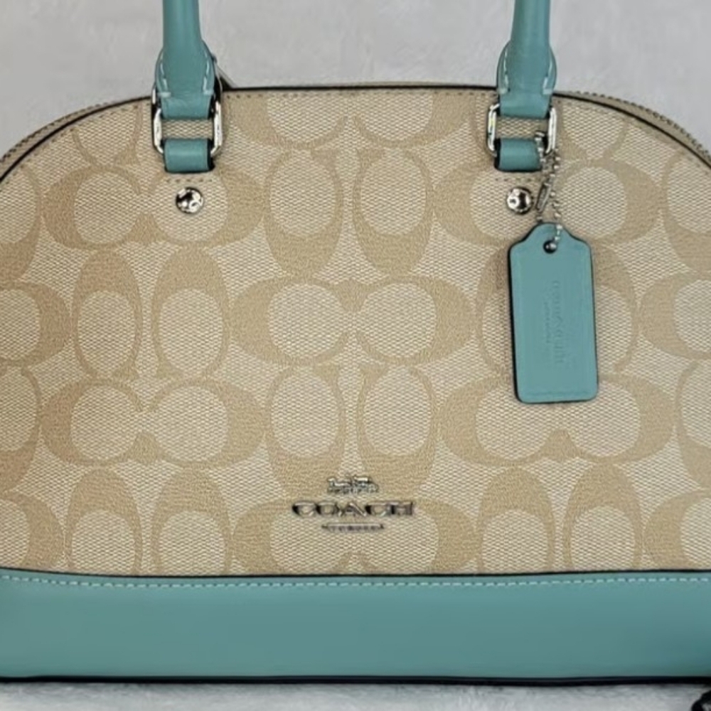 Coach Sierra Signature Dome Satchel, Seafoam Trim Bag w/Matching Wallet - Picture 2 of 7